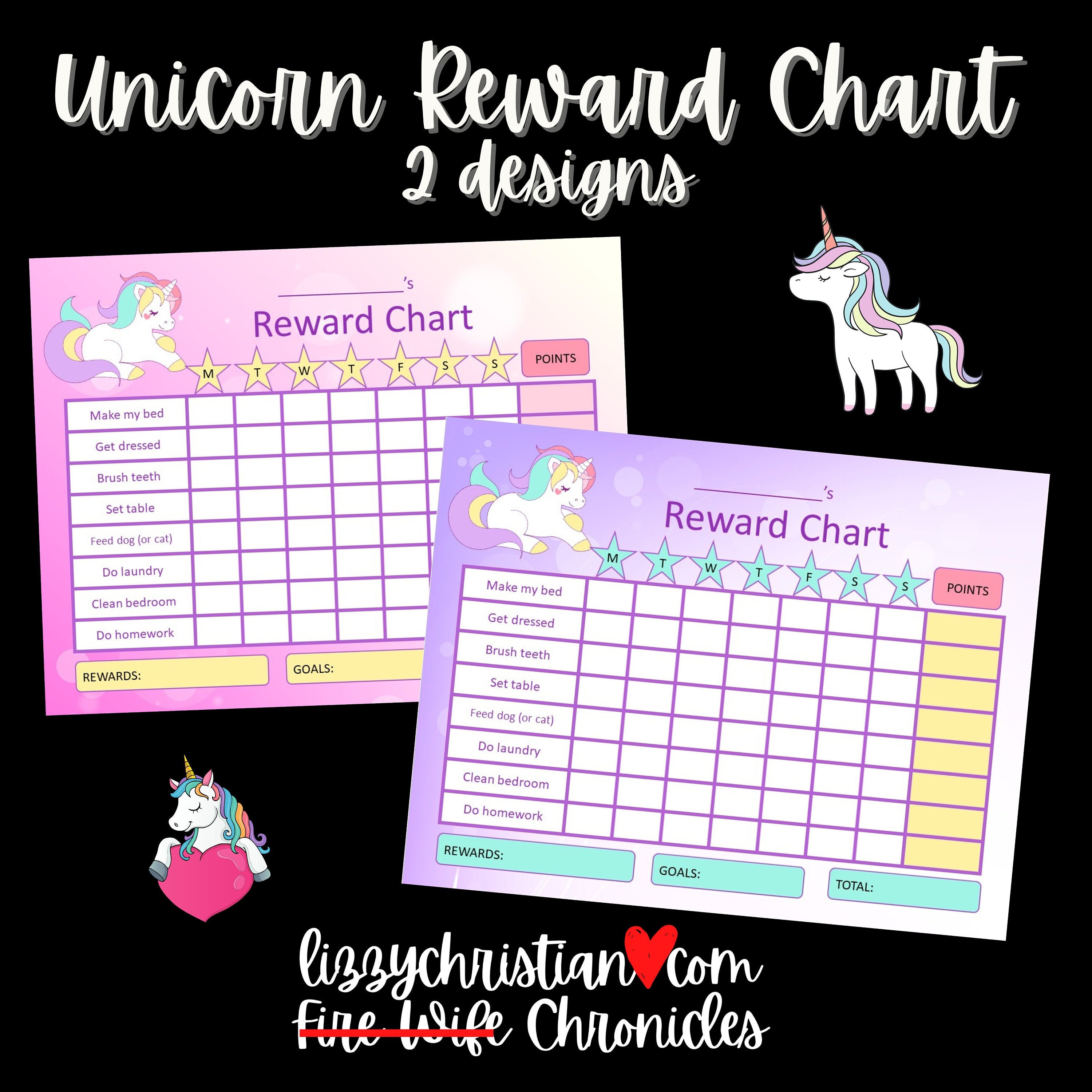 set of 2 unicorn reward chart printables etsy