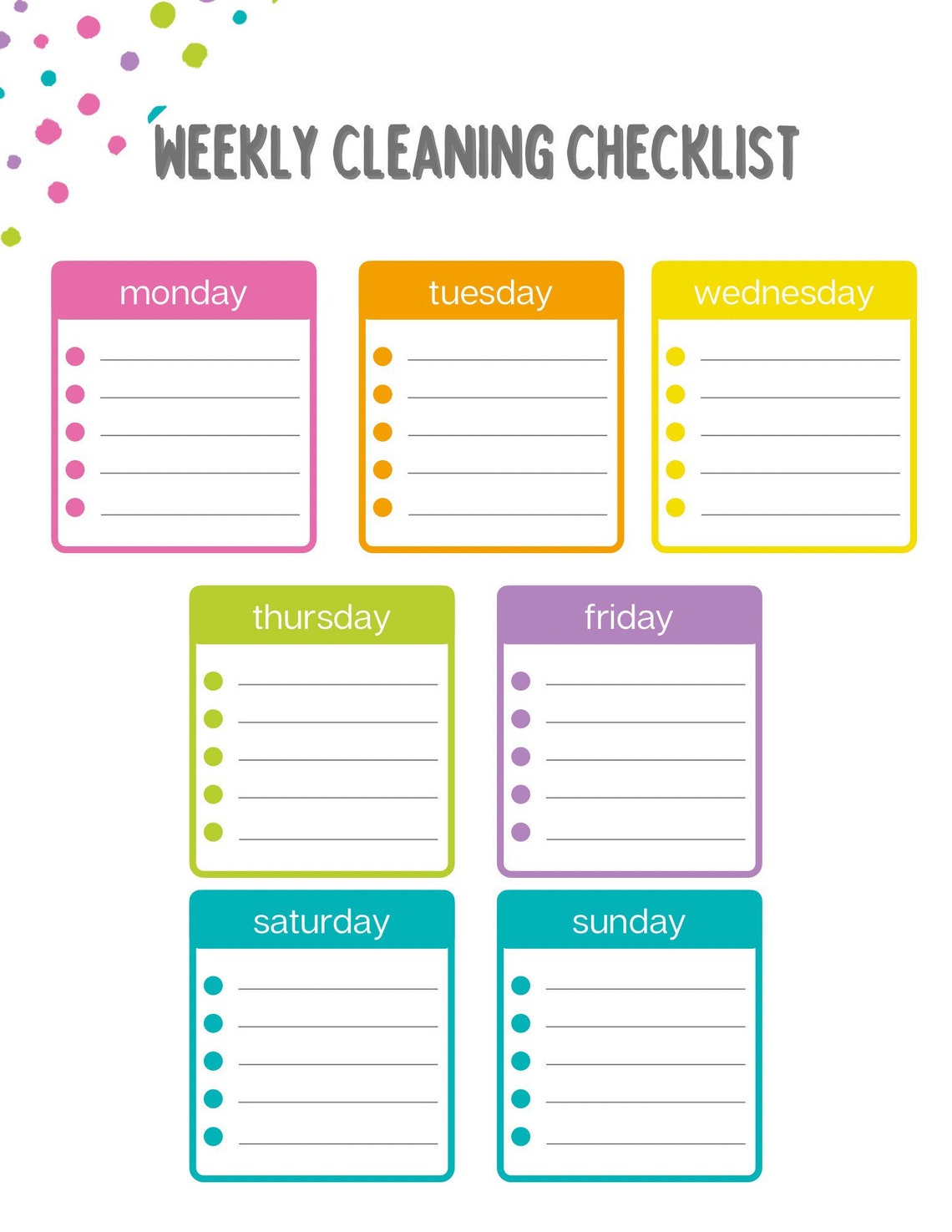 Colorful Printable Cleaning Planner &amp; Declutter Challenge | Etsy