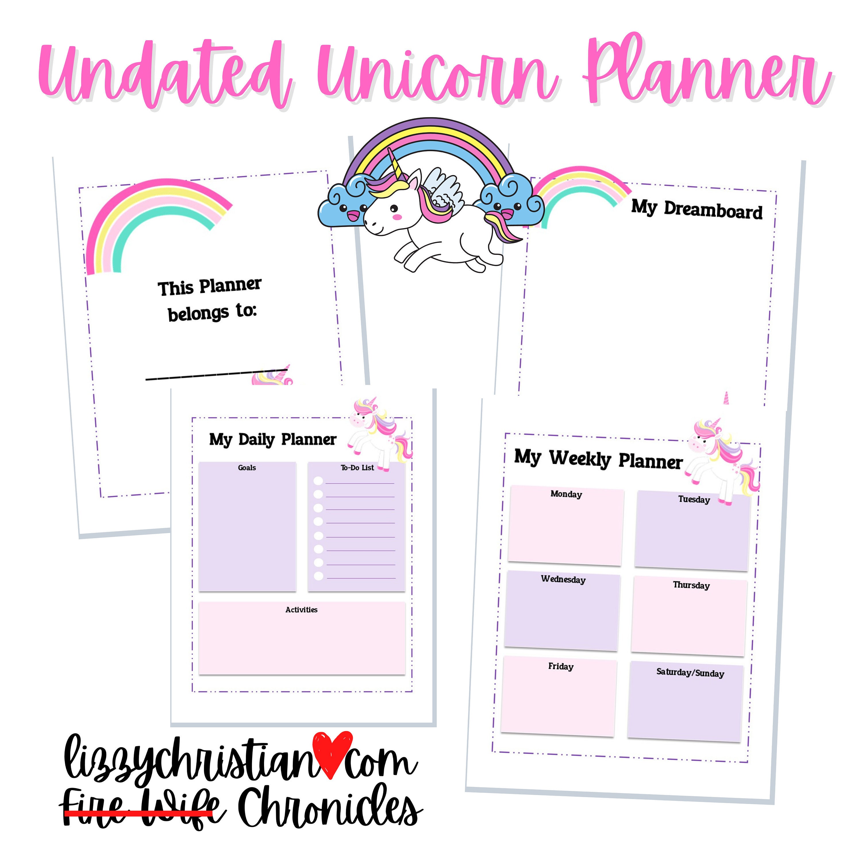 Vibrant Undated Unicorn Weekly Planner Daily Planner & Etsy