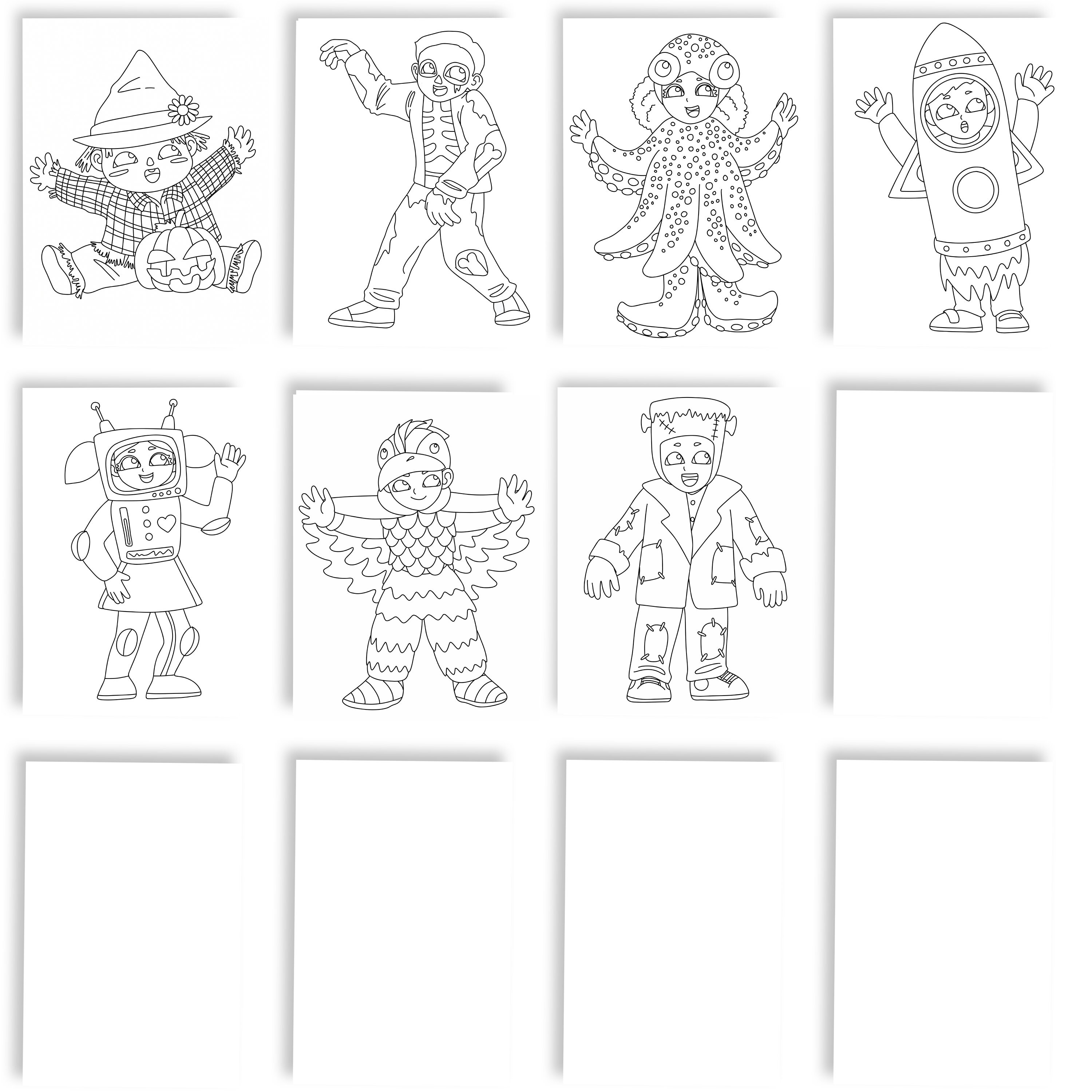 Kid s Halloween Costumes Printable Coloring Set Etsy