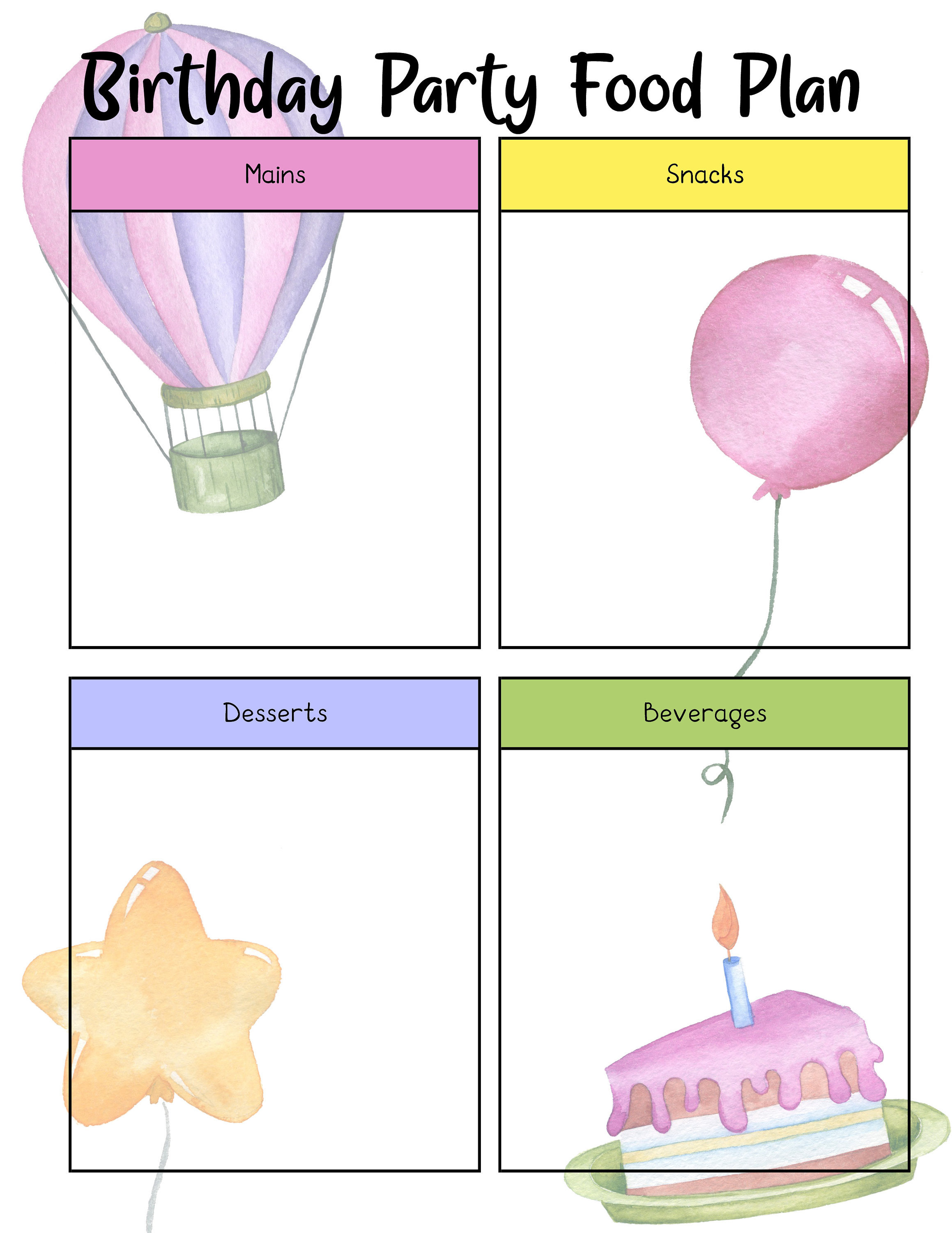 Children's Birthday Party Menu Planning Printable | Etsy
