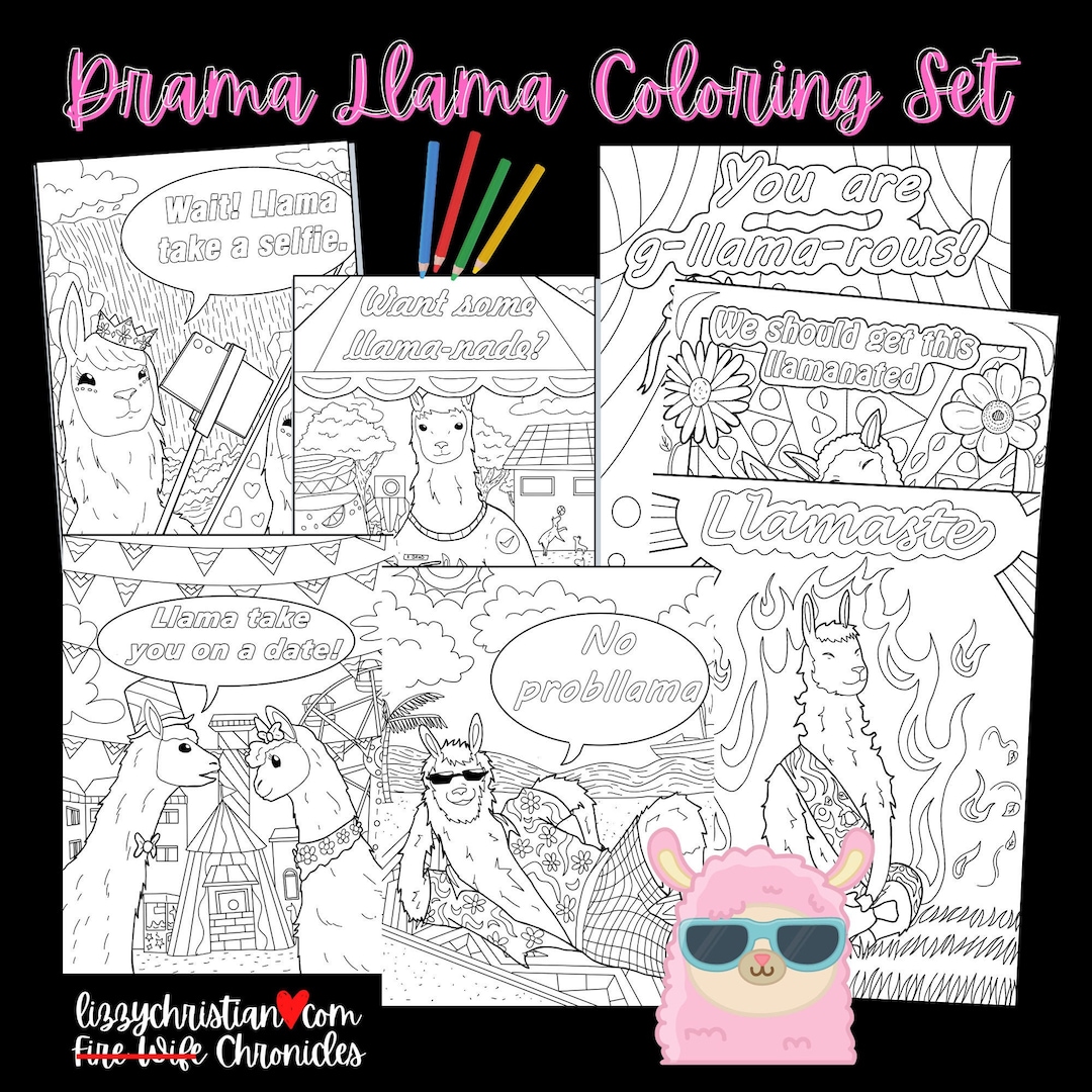 DRAMA LLAMA Adult Coloring Set 8 Llama Coloring Pages Etsy