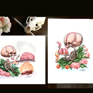 Skellies Brain Food, Art Prints, buy set of 2 or separate, 8.5x11 or 5x7