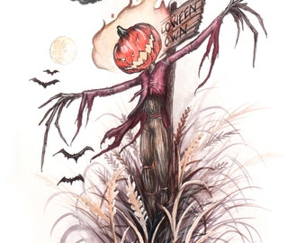 Jack the Pumpkin King, Nightmare Before Christmas, Art Print, halloween fan art, christmas decor, watercolor painting,