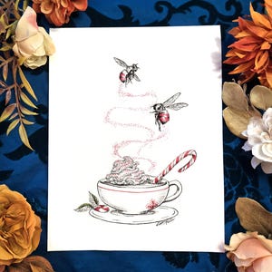 Bee Peppermint Hot Chocolate, Art Print, 5x7 or 8.5x11