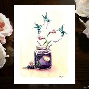Hummingbirds Drink, Art Print, 8.5x11 or 5x7
