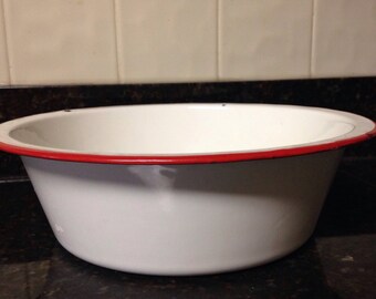Vintage red and white enamelware bowl