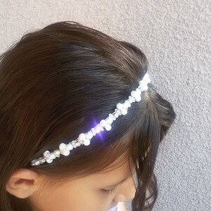 Perlen Stirnband, Perlen Diadem, Weiße Perlen Haarband, Blumen Mädchen Stirnband, Erstkommunion Stirnband, Taufe Perlen Stirnband, Hochzeit Stirnband