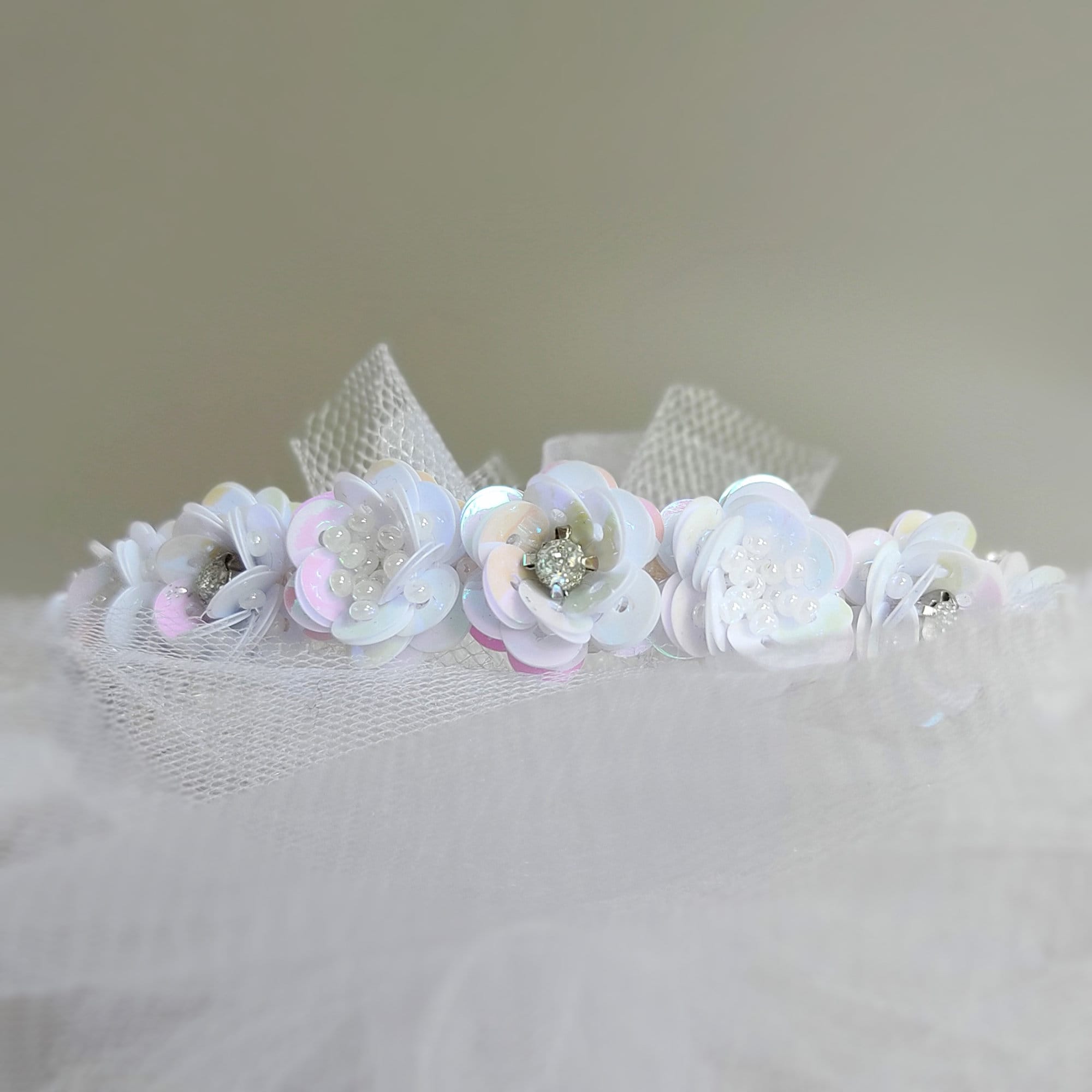 Flower Bun Wrap, First Communion Headband, Sequin Headband  display picture 3