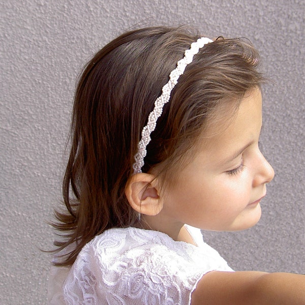 Flower Girl Headband, First Communion Headband, First Communion Headpiece, Flower Girl Diadem, Communion Headband, Beaded Headband