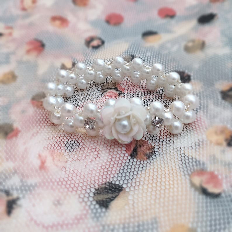 Flower Wrist Corsage, Flower Girl Pearl Bracelet, Wrist Flower, Pearl