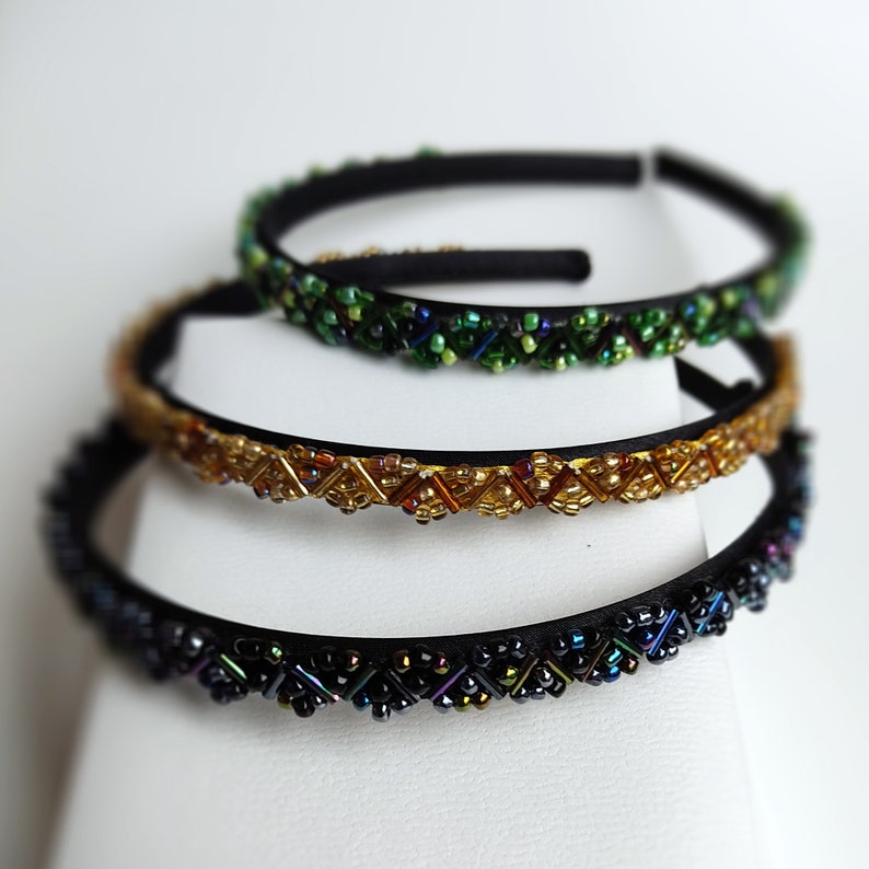 Bridesmaid Headband Beaded Headband Black Headband Flower Etsy