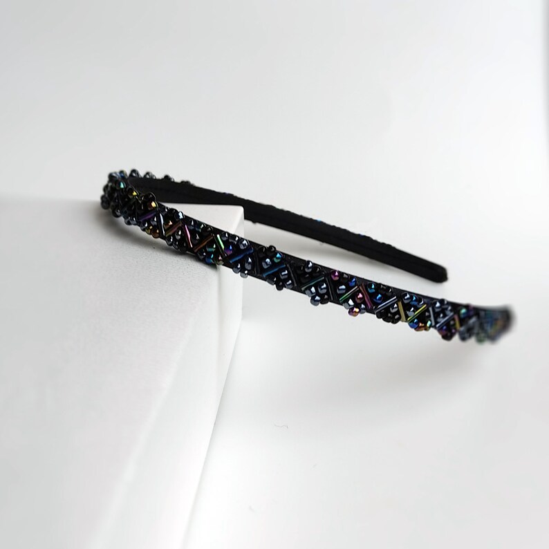 Bridesmaid Headband Beaded Headband Black Headband Flower Etsy