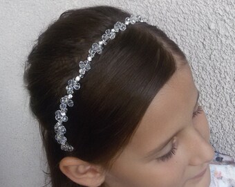 Flower Girl Headband - Crystal White Headband - Flower Girl Hairband - First Communion Headband - Flower Girl Headpiece - Wedding Headband