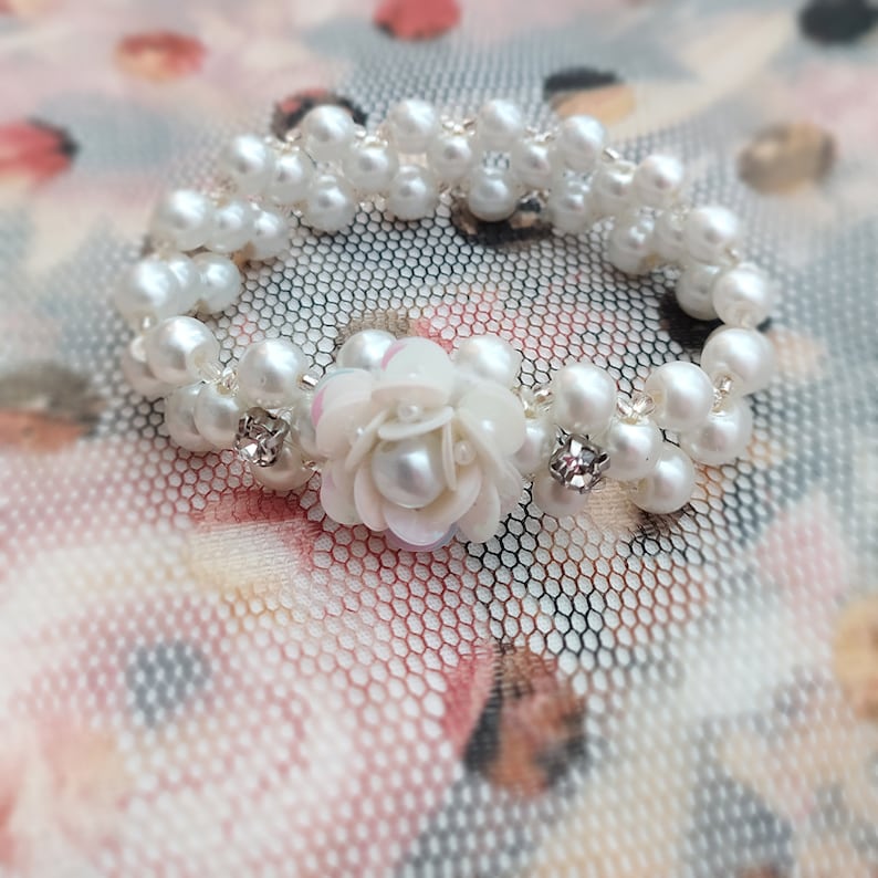 Flower Wrist Corsage, Flower Girl Pearl Bracelet, Wrist Flower, Pearl