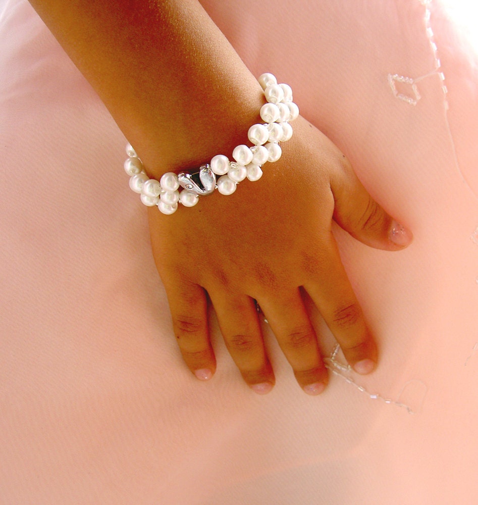 Pearl Bracelet, Initial Bracelet, Flower Girl Initial Bracelet