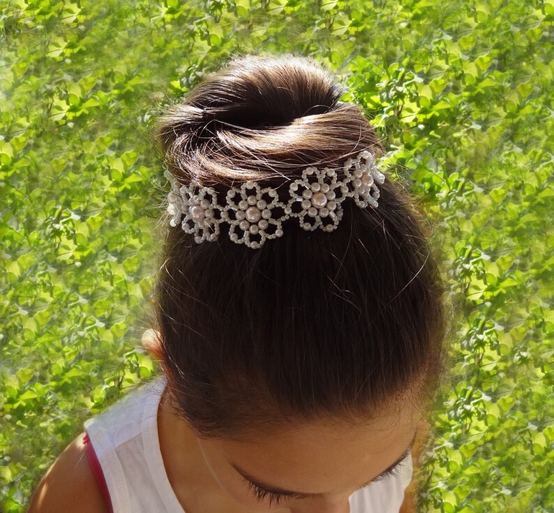 Beaded Flower Headband Flower Girl Headband Flower Bun Etsy