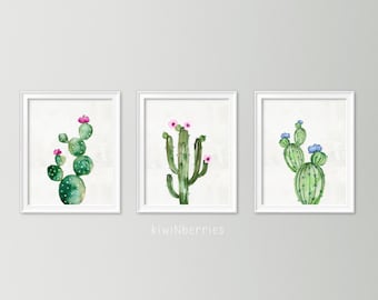 Set of 3 watercolor cactus print - Cactus art print - Gallery wall cactus print set - Digital cactus artwork - Printable cactus wall art