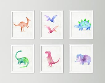 Dinosaur print set - Boys nursery decor - Cute dinosaur prints - Watercolor prints - Nursery decor - Printable boys gift - Dinosaur artwork