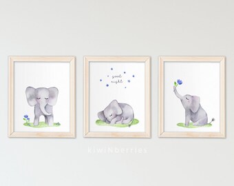 Elephant nursery art, Gender neutral nursery, Baby boy or girl gift, Printable elephant art, Nursery decor, Cute watercolor, Blue and grey