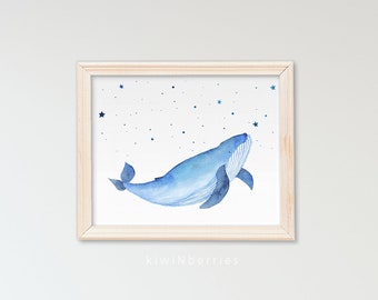 Whale constellation print - Boys nursery decor - Ocean creatures poster  - Baby boy nursery wall art - Printable sea art - Blue whale art