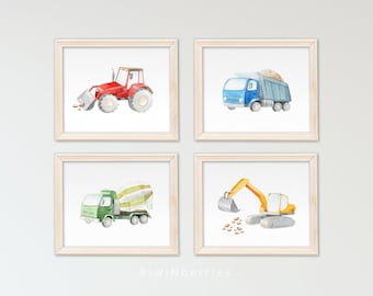 Baby boy nursery - Construction trucks print - Printable artwork for boys - Boys room decor - Trucks print - Construction posters
