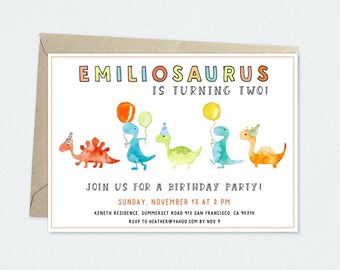 Dinosaur birthday invitation - Boys birthday invitation - Colorful dinosaur invitation - Dinosaur parade - Digital birthday invitation