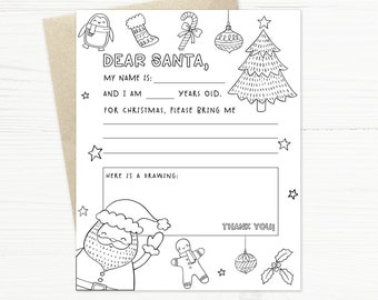 Printable Letter for Santa, Coloring page, Dear Santa Print, Santa Letter, Printable Santa Letter, Busy Cards for Christmas,Digital Download