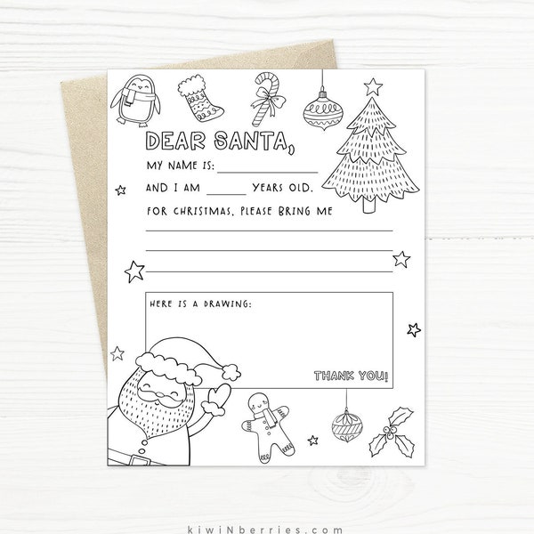 Printable Letter for Santa, Coloring page, Dear Santa Print, Santa Letter, Printable Santa Letter, Busy Cards for Christmas,Digital Download