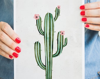 Watercolor Cactus Print: Botanical Wall Art (Digital Download)