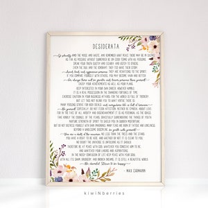 Desiderata print Max Ehrmann poem Desiderata poster Desiderata printable Literature Print 11x14 16x20, Desiderata art print image 1