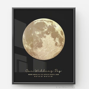 Impression personnalisée des phases de lune, cadeau imprimable, lune personnalisée, lune au-dessus de votre date, dernière minute, noir et or, cadeau numérique, délai d'exécution rapide