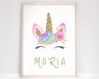 Personalized unicorn wall art - Unicorn name print - Custom unicorn poster - Baby girl gift - Little girl wall art - Personalized gifts