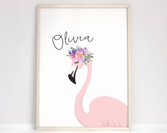 Flamingo baby girl name - Baby shower gift - Nursery monogram - Baby girl initial - Bohemian nursery - Pink purple lilac