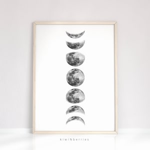 Moon phases print - Moon phases on wood - Vintage background moon phases - Lunar phases poster - Moon phases wall art - Moon phases poster
