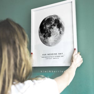 Regalo imprimible, Impresión de luna personalizada, Impresión de fase lunar personalizada, Regalo de recuerdo, Arte de pared de luna por fecha, Regalo de boda imprimible, Regalo de fase lunar