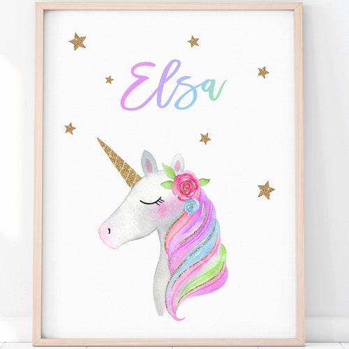 Personalized Unicorn Wall Art Unicorn Name Print Custom Etsy