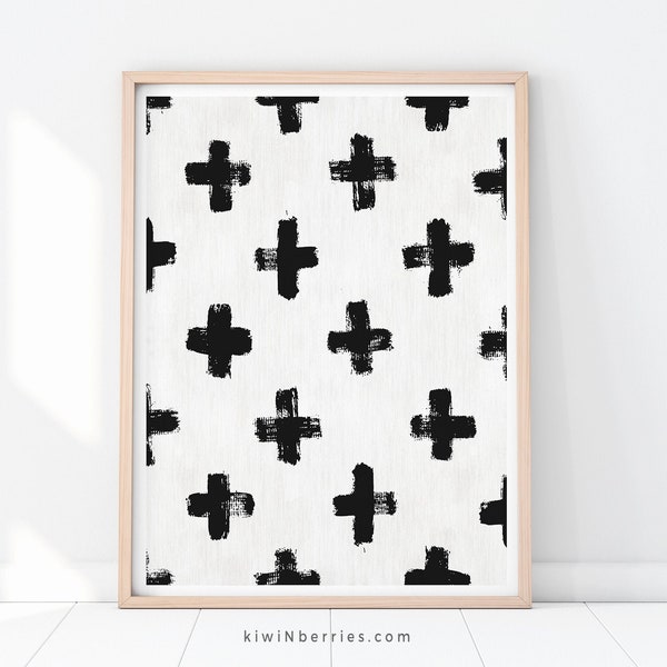 Swiss cross art print, Scandinavian print, Black and white print, Monochrome decor, Printable decor, Geometric art print,Cross crosses print