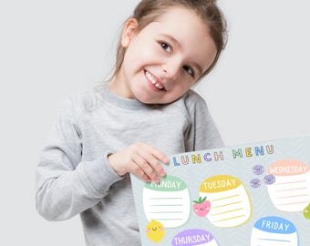 Kids lunch planner - Lunch Menu for kids - Printable planner - Children lunch planner - Printable weekly planner - School lunch menu