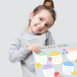 Kids lunch planner - Lunch Menu for kids - Printable planner - Children lunch planner - Printable weekly planner - School lunch menu