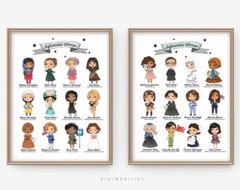 Lámina "Mujeres influyentes": Decoración educativa para habitación de niñas (juego de 2) (Descarga digital)