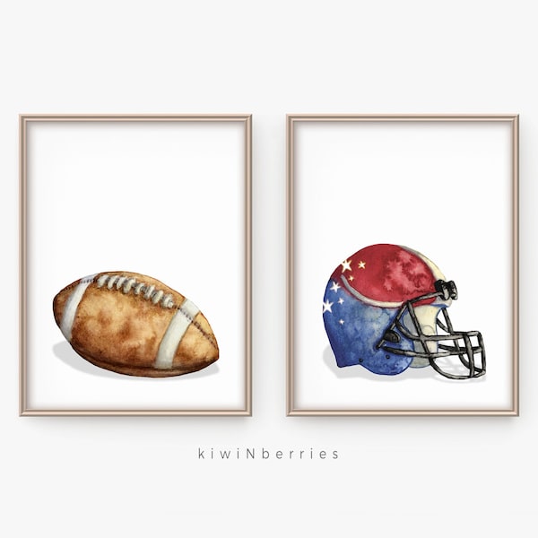 Football print set, Football printable art, Football posters, Sport art prints, Football helmet and ball, Printable wall art, Football art