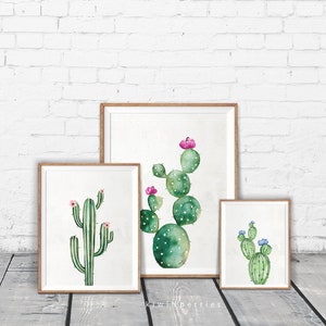 Set of 3 watercolor cactus print Cactus art print Gallery wall cactus print set Digital cactus artwork Printable cactus wall art image 1