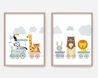 Animal Train Nursery Art Prints, Set of 2 (Digital Download)