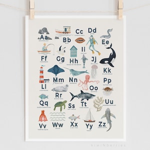 Ocean ABC print, Alphabet Poster, Sea Marine, Downloadable Image, Toddler Room Decor, Learning the Letters, Children Wall Art