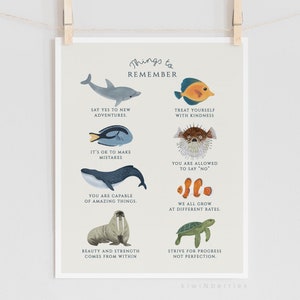 Positives Poster für Kinder, Marine Ozean, Erinnerungspunkte, Mentale Affirmationen, Digitaldruck, printable Art