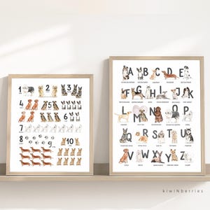 Dog Alphabet Print, Numbers and ABC Poster, Puppy Wall Art, Learning with Dogs, Set of 2, Homeschool Wall Art, Dog Breeds A to Z, Printable