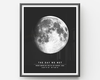 Regalo personalizado, Impresión de luna personalizada NEGRO, Impresión de fase lunar personalizada, Regalo de recuerdo, Regalo de boda imprimible, arte de pared, DESCARGA DIGITAL