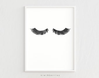 Lashes printable, Lashes print, Beauty wall art, Makeup print, Fashion wall art, Mascara art print, Beauty salon decor, Eyelashes art