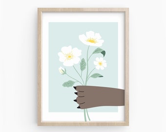 Bear Holding Flowers Print, Eclectic Curated Art Prints, Babys Room Wall art, Children Playroom, Digital Printable, Bear Claw